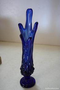 Vintage: jarron violetero cristal azul